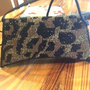 Beaded black and bronze evening bag